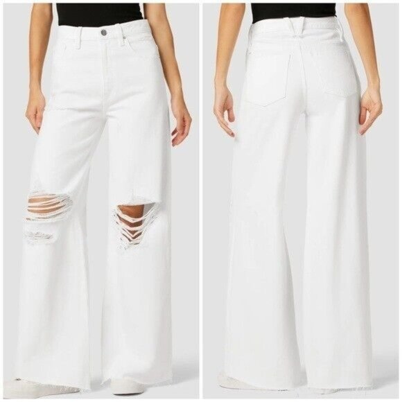 Hudson James High Rise Jeans Wide Leg Distressed White Size 25 - Picture 1 of 5
